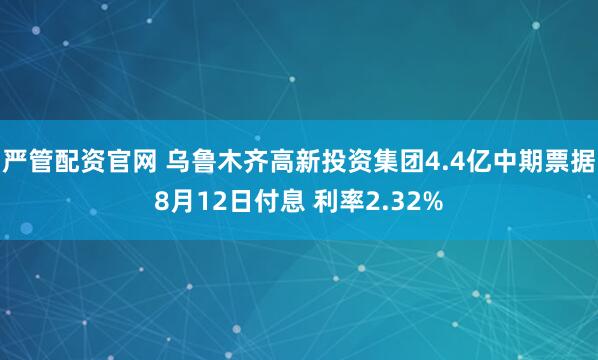 严管配资官网 乌鲁木齐高新投资集团4.4亿中期票据8月12日付息 利率2.32%
